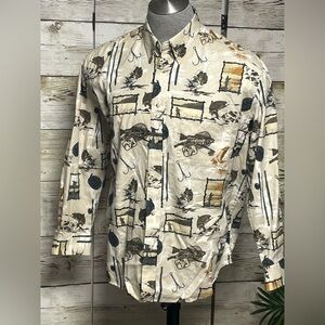 Natural Issue Vintage Fishing Print Mens Large